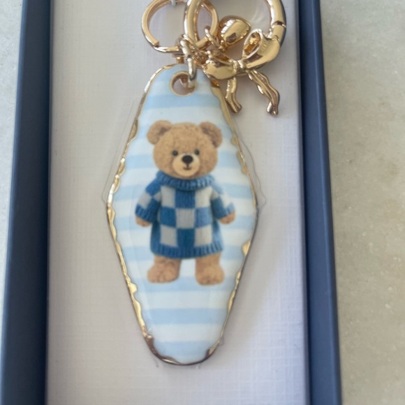 Teddy Bear Keychain with Blue and Gold Accents! Adorable in box - Picture 3 of 4